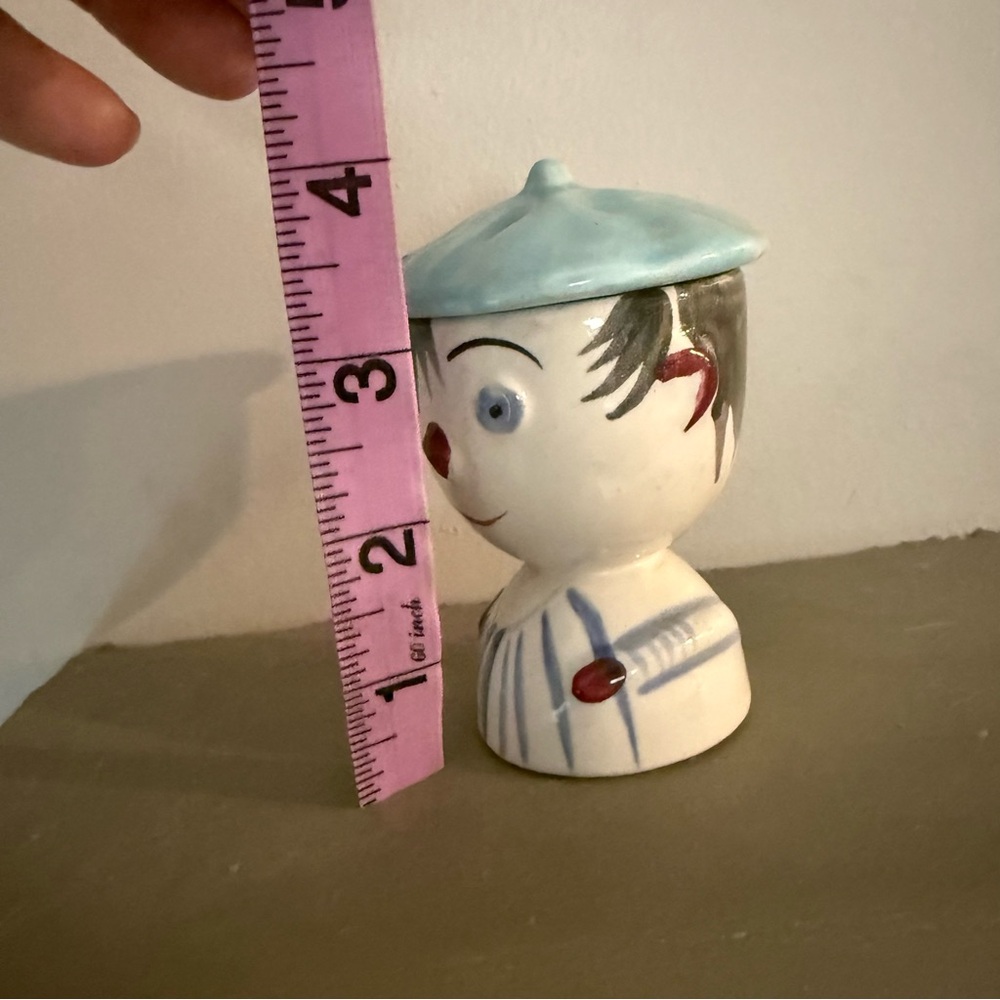 Vintage Kitsch Blue Figural Covered Ceramic Egg Cup Holder Japan Cute trinket - Picture 7 of 7
